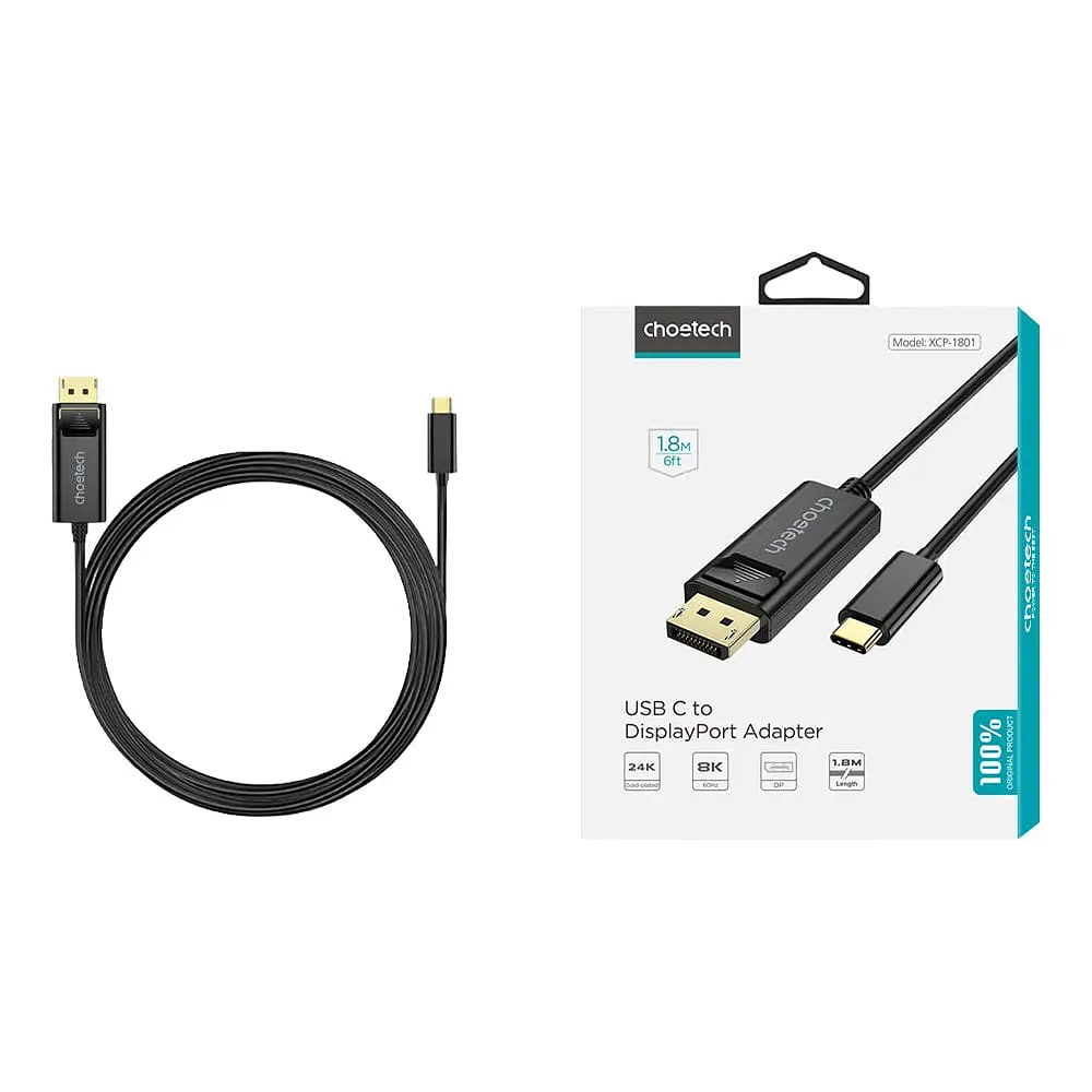 Кабель Choetech XCP-1801 Black USB-C to DisplayPort 8K\60Hz 1.8m (43-00176) - фото 4