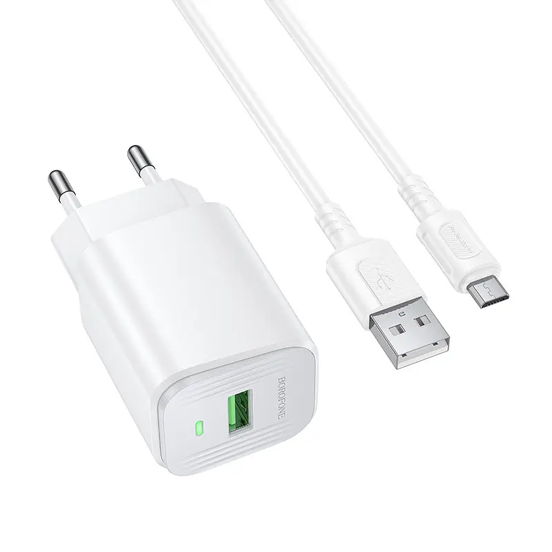 Мережевий зарядний пристрій з кабелем BOROFONE BAS82A Star single port QC3.0 charger set (Micro) (EU) Білий - фото 3