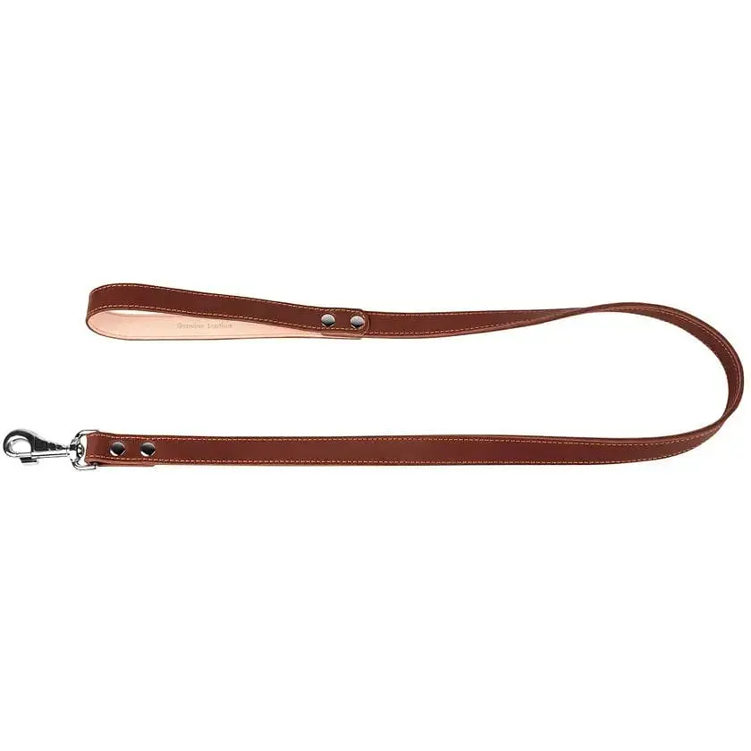 Повідець для собак Collar, подвійний, з прошивкою, шкіряний, 122х2 см, коричневий - фото 2
