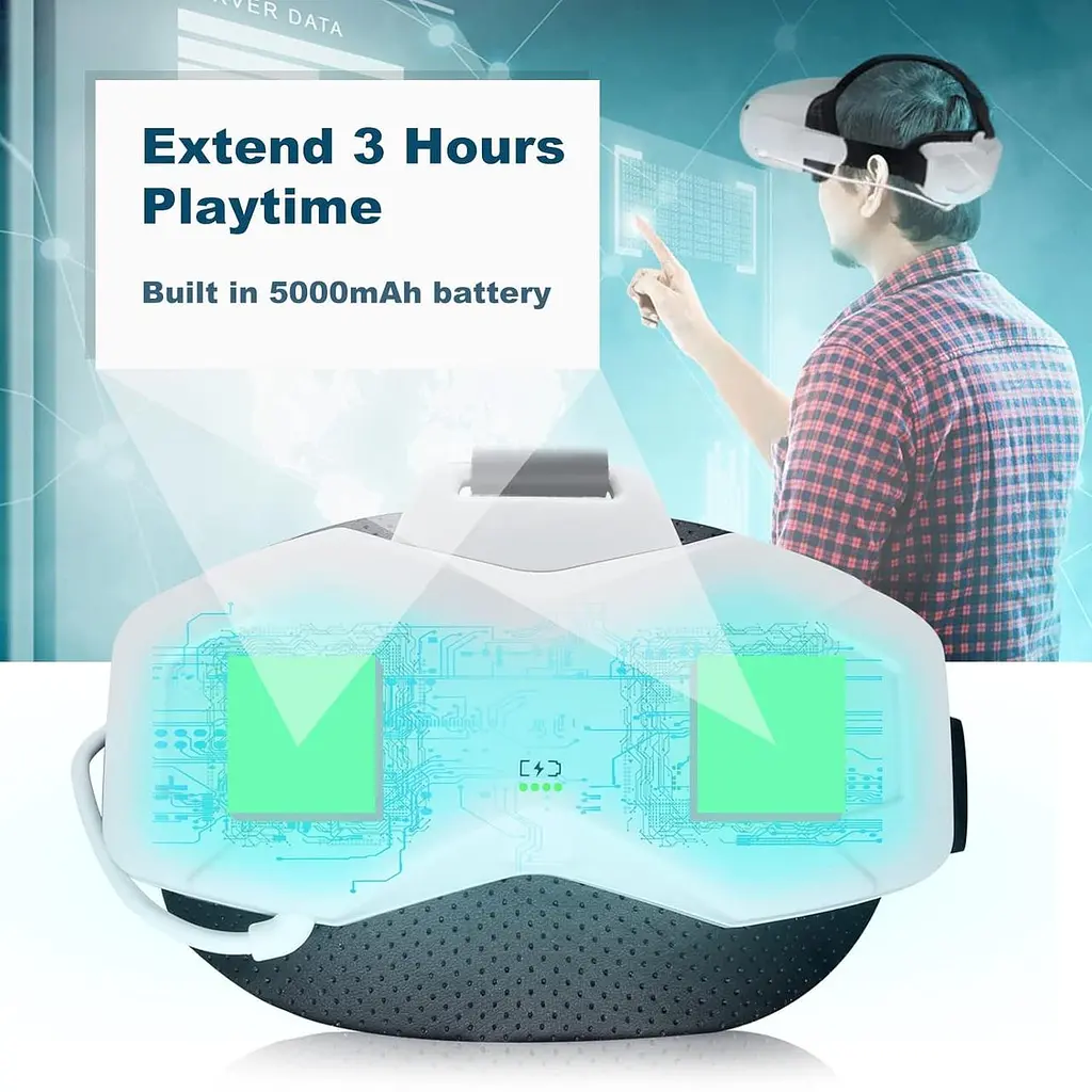 Элитный ремешок с батареей для Quest 25000 мАч Продлевает время воспроизведения на 3 часа, Быстрая зарядка VR Power, Регулируемый - фото 7