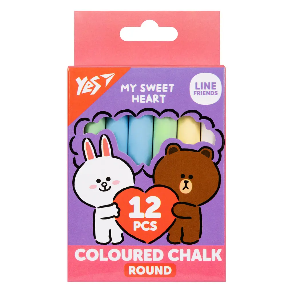 Крейда кольорова Yes Line Friends 12 шт кругла 400516