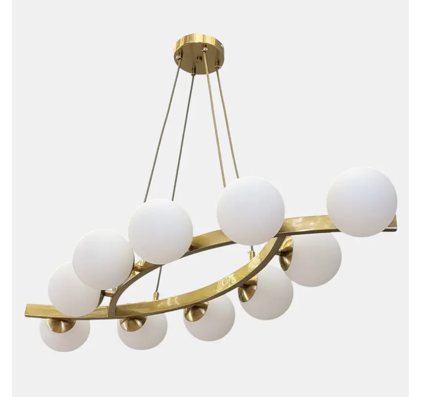 Лінійна підвісна люстра Artlight LQ7090/10 з 10 білими скляними плафонами G9, латунь, від 25-35 м² - фото 3