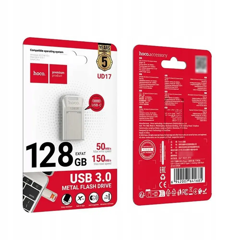 USB флеш накопичувач Hoco UD17 128GB Type-C металевий сріблястий - фото 4