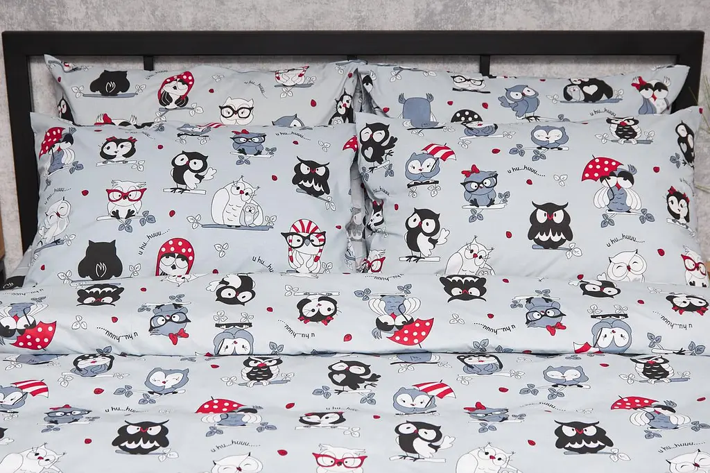 Комплект постільної білизни Moon&Star Бязь Gold Люкс Owls Gray сімейний 143х210х2 наволочки 2х70х70 - фото 3