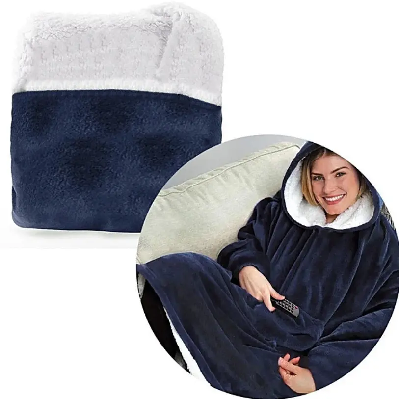 Двостороння толстовка-плед Huggle Hoodie Blanket з капюшоном ∙ Синя - фото 3