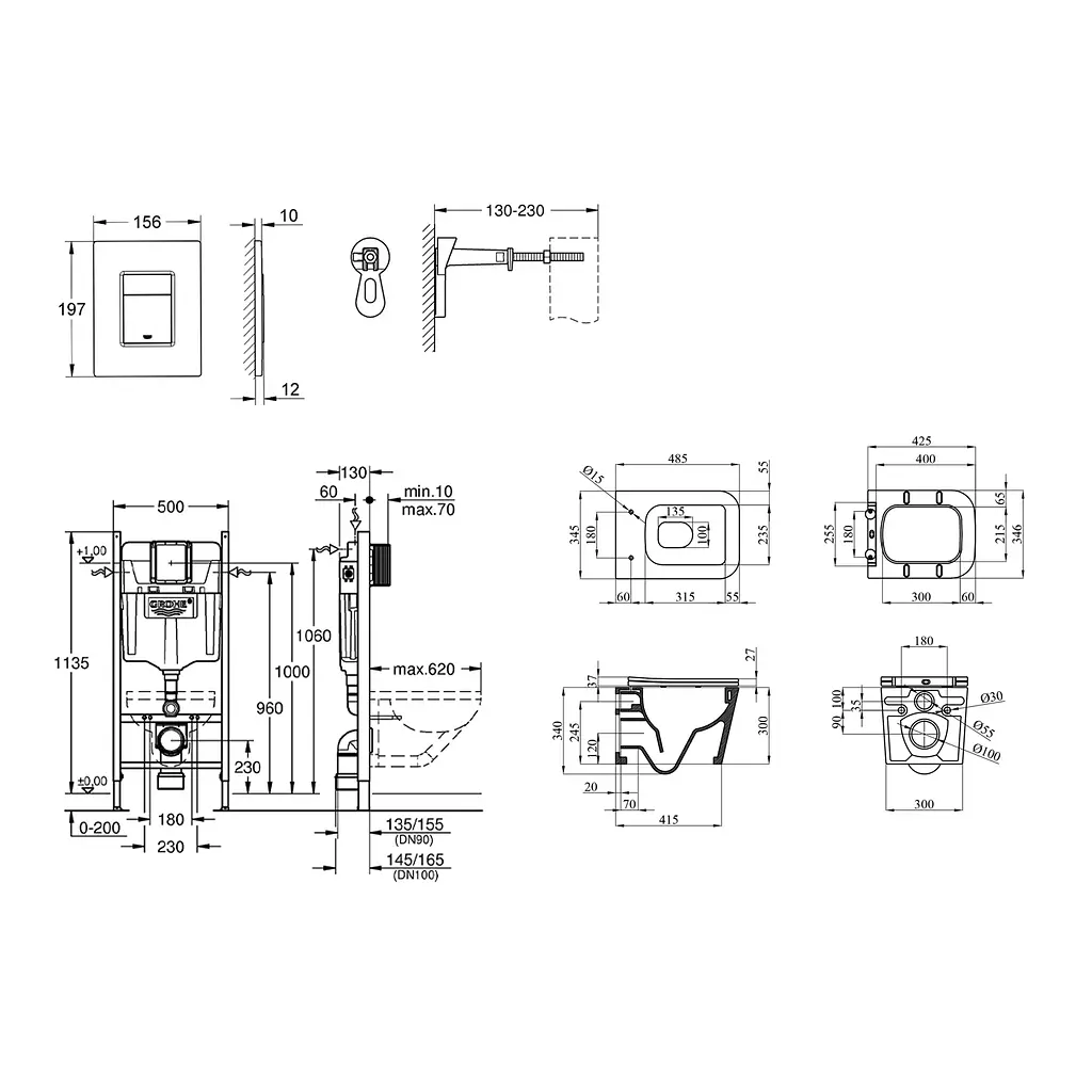 Комплект 4 в 1: Инсталляция GROHE Rapid SL 3 в 1 3884966Q + Унитаз безободочный Kroner Eifel WHI483429 TORNADO с сиденьем Slim Duroplast / Soft-close / Quick relase KE483429WHIT (38849 - фото 2