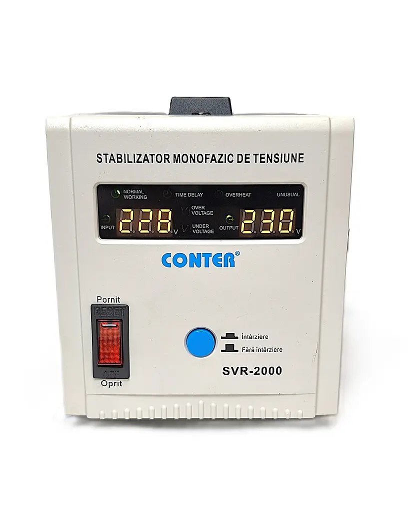 Стабілізатор напруги релейний Conter SVR-2000VA 1500Вт, 150-270В, 230В±8%, 2 розетки, LED дисплей, 9.1А, 50/60Гц - фото 5