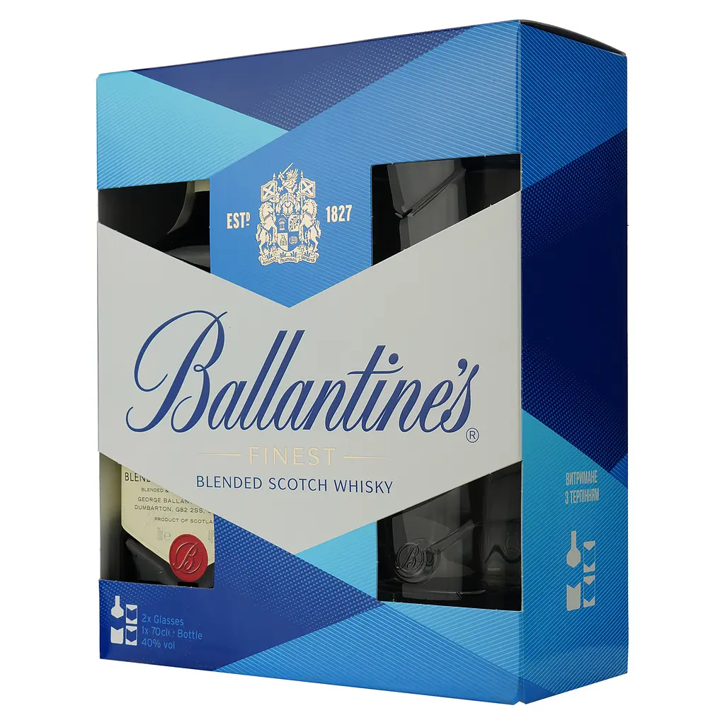 Уцінка. Набір Віскі Ballantine's Finest 40% 0.7 л + 2 келихи (732960)  - фото 2