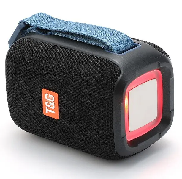 Портативная беспроводная Bluetooth колонка T&G TG-339 с мощным звучанием LED-подсветкой и ремешком для переноски Черный - фото 3