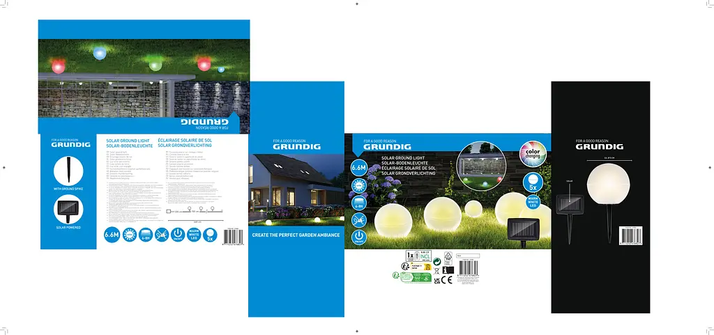 Набір садових світильників Grundig на сонячній батареї 12x12x75 см 5 шт. - фото 6