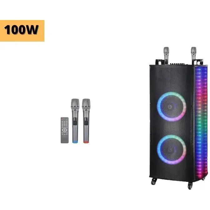 Портативная колонка бумбокс XPRO 1212 чемодан 100Вт USB SD FM радио Bluetooth 2 микрофона ДУ (MER-15690) - фото 2