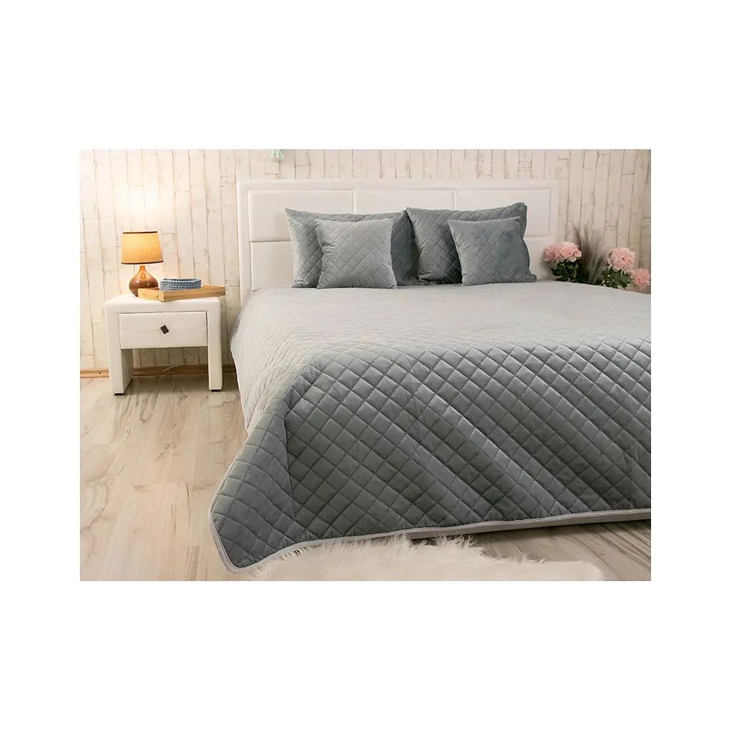 Покривало Руно двостороннє декоративне Velour Dark Grey ромб 150х220 см (360.55_Dark Grey ромб) - фото 4
