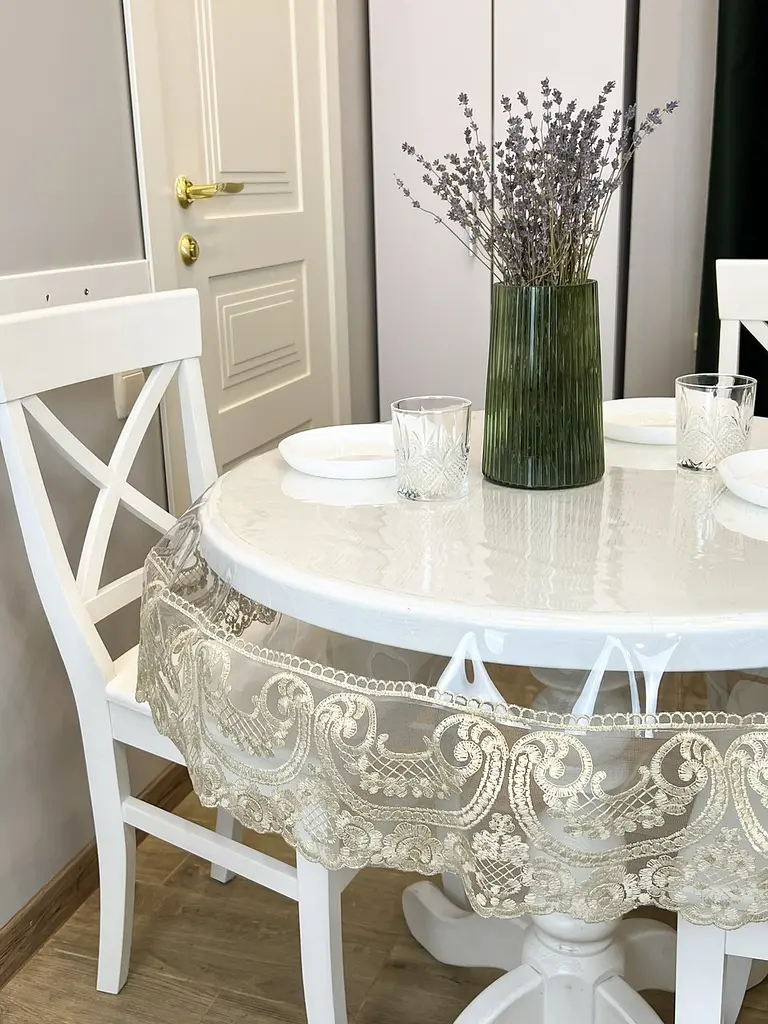 Силіконова скатертина з бежевим мереживом Арка 15 см 320х150 см - фото 6