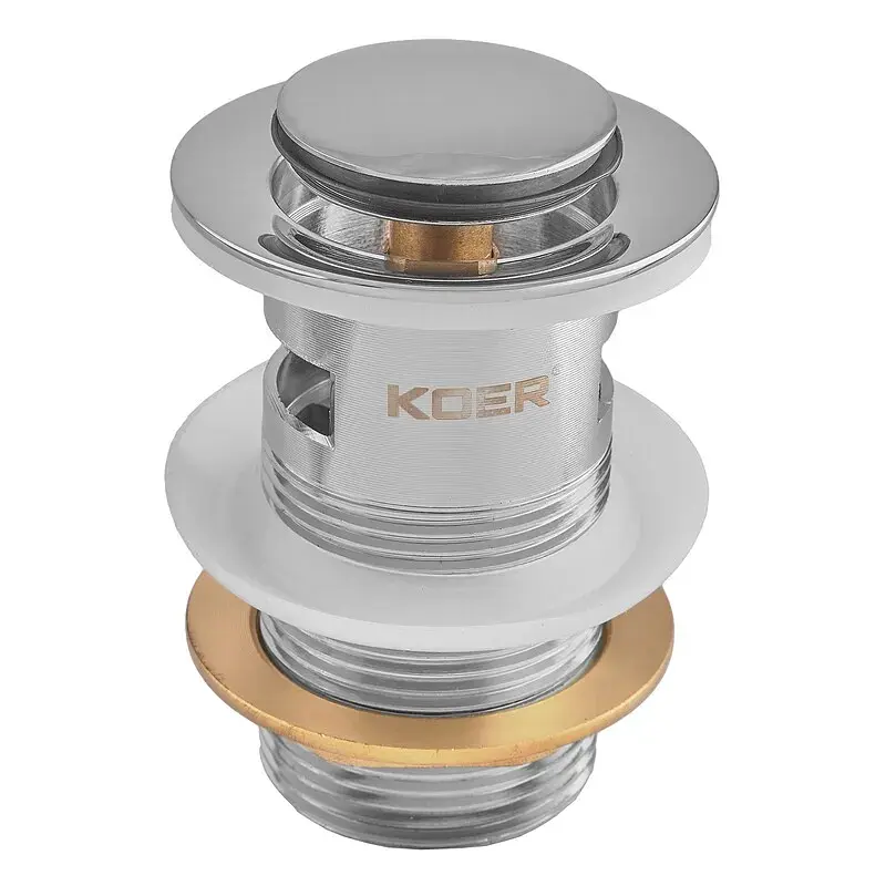 Донний клапан для раковини Koer PW-09-01 з переливом автоматичний Click-Clack 1 1/4″ Хром KR5796