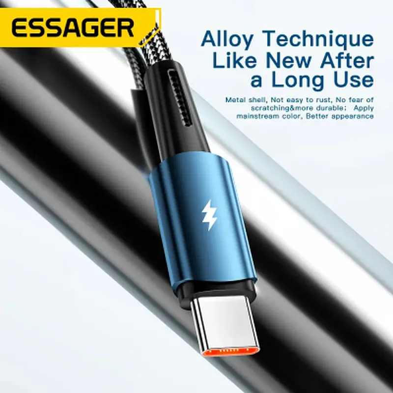 Дата кабель USB 2.0 AM to USB-C 2.0m 120W black Essager (EXC120-CGA01-P) - фото 7