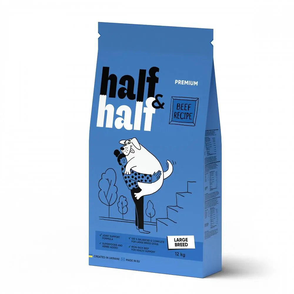 Сухий корм Half&Half Халф Халф для дорослих собак великих порід, з яловичиною, 12 кг (арт.20772)