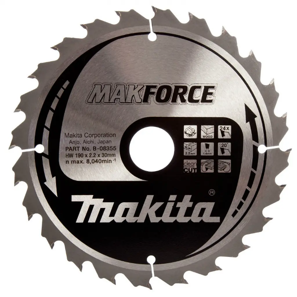Диск пиляльний по дереву 190х30 мм 24T Makita Makforce B-08355