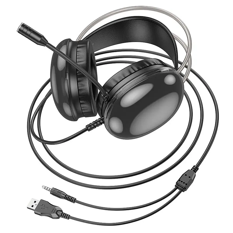 Ігрові накладні навушники Hoco W109 Rich, USB, 3.5мм, 2м, Чорний - фото 3