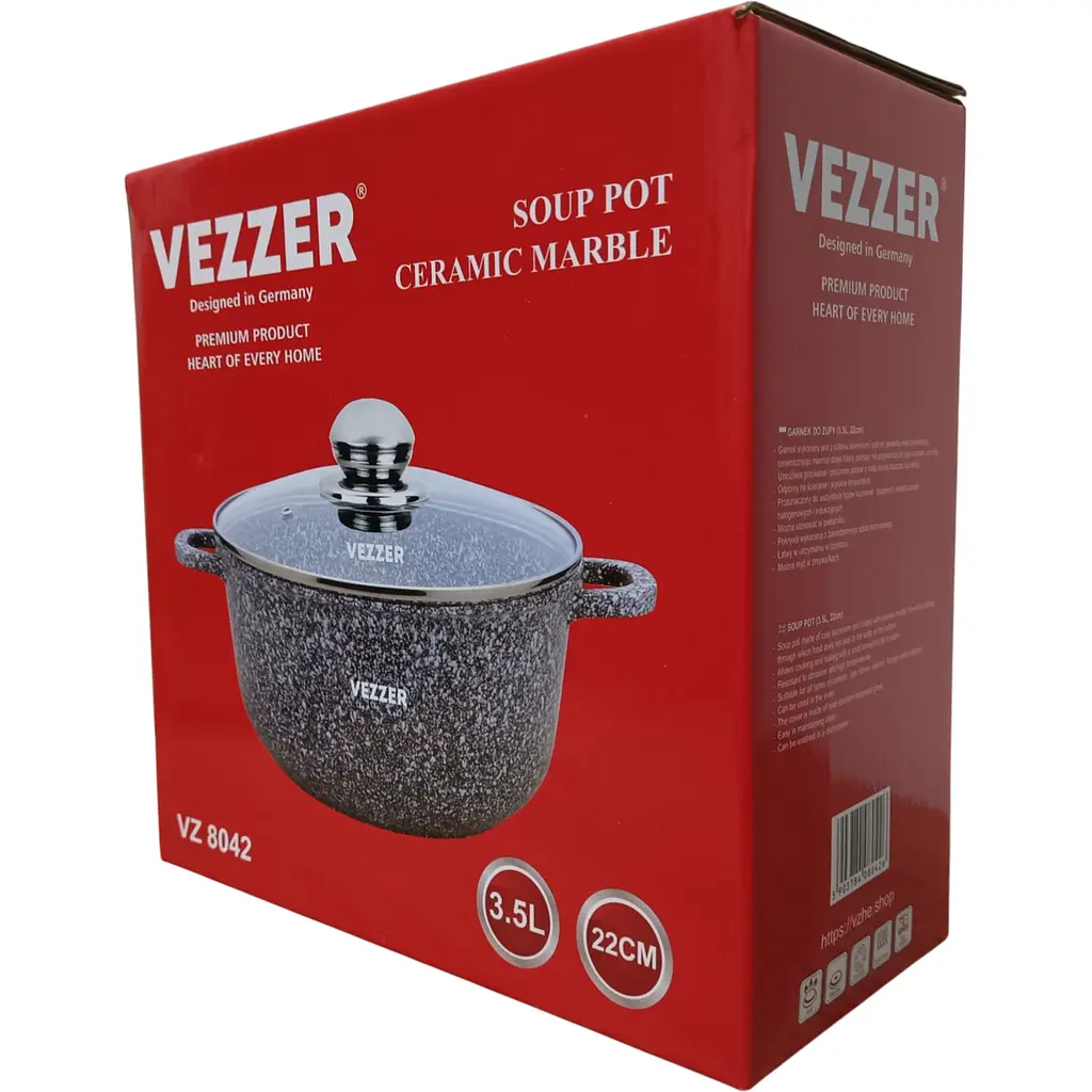 Каструля Vezzer з кришкою 22 см 3.5 л сіра (VZ8042) - фото 5