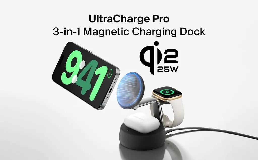 Зарядний пристрій Belkin UltraCharge Pro 3-in-1 Magnetic Charging Dock 25Вт, Charcoal (WIZ040KQCH) - фото 7