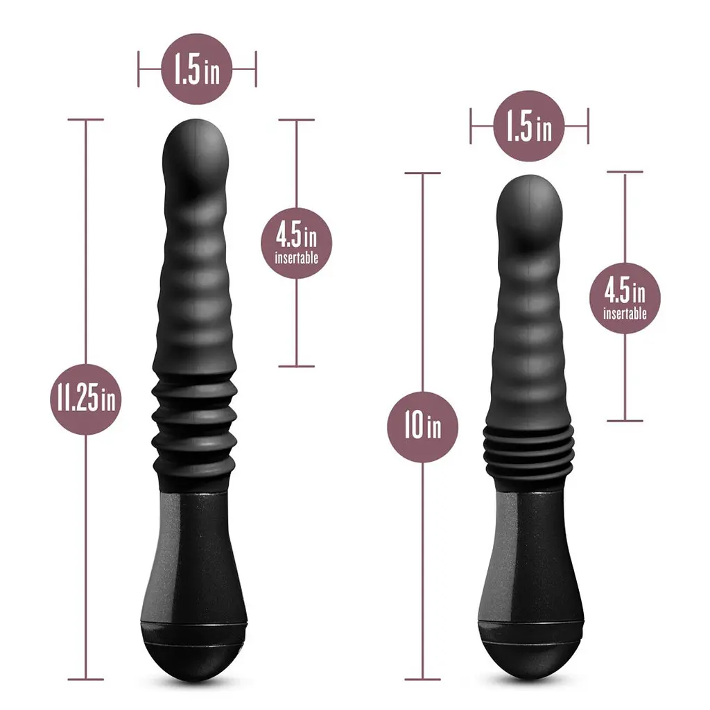 Пульсатор Blush Temptasia - Lazarus Thrusting Dildo - Black, ребристий стовбур, 3 швидкості - фото 5
