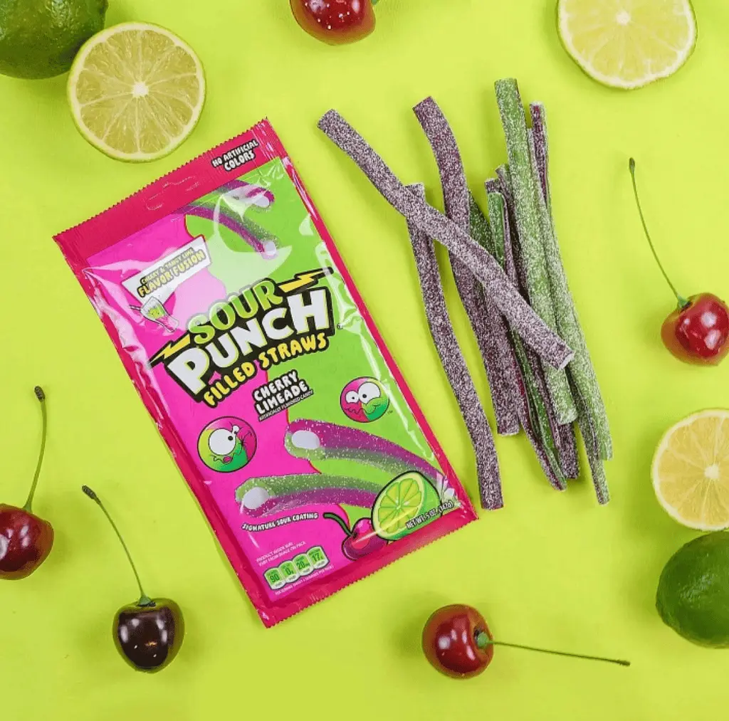 Кислі жувальні цукерки Sour Punch Filled Straws Cherry Limeade 142г - фото 5