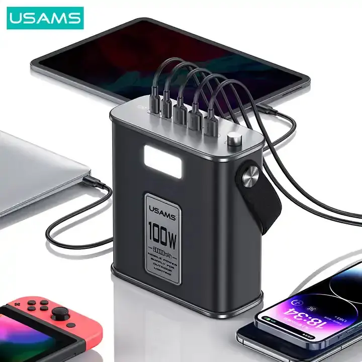 Зарядна станція USAMS Powerbank 80000mAh 130W 2C+3A QC3.0+PD Fast Charge + USB-C – USB-C 100W 2m Black (6958444905280) - фото 2