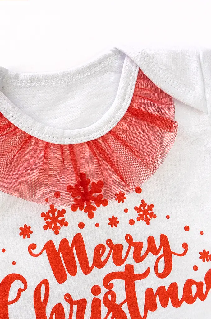 Новорічний комплект для дівчинки Merry Christmas з червоною фатіновою спідницею - фото 4