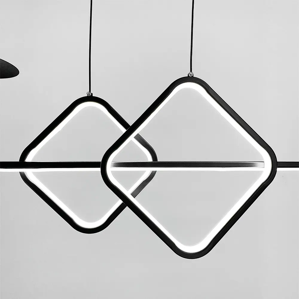 Удлиненная черная LED люстра с 2 светодиодными ромбами и 2 плафона Line.F Длина 100 см - фото 6