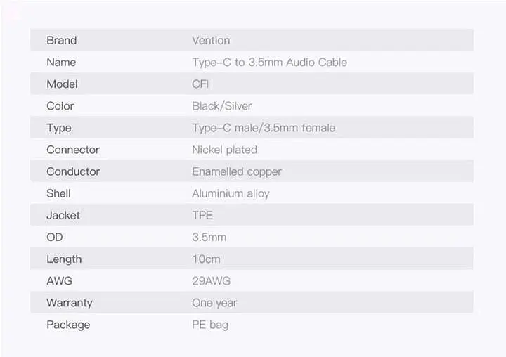Перехідник Vention USB Type C - 3.5 мм (CFIBA) - фото 10