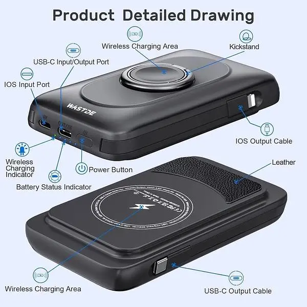 Портативное зарядное устройство Genmifly 10000 mAh магнитное - фото 7