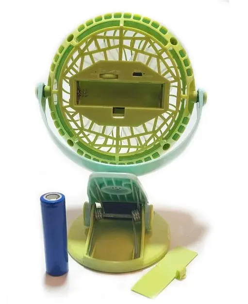 Мини вентилятор Mini Fan GF-175 с прищепкой и сменным аккумулятором 18650 USB Зелений - фото 3