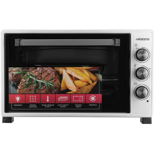 Электропечь Ardesto 1300 Вт, 40 л, скрыт.ниж.тен, таймер, подсвеч., белый - фото 2