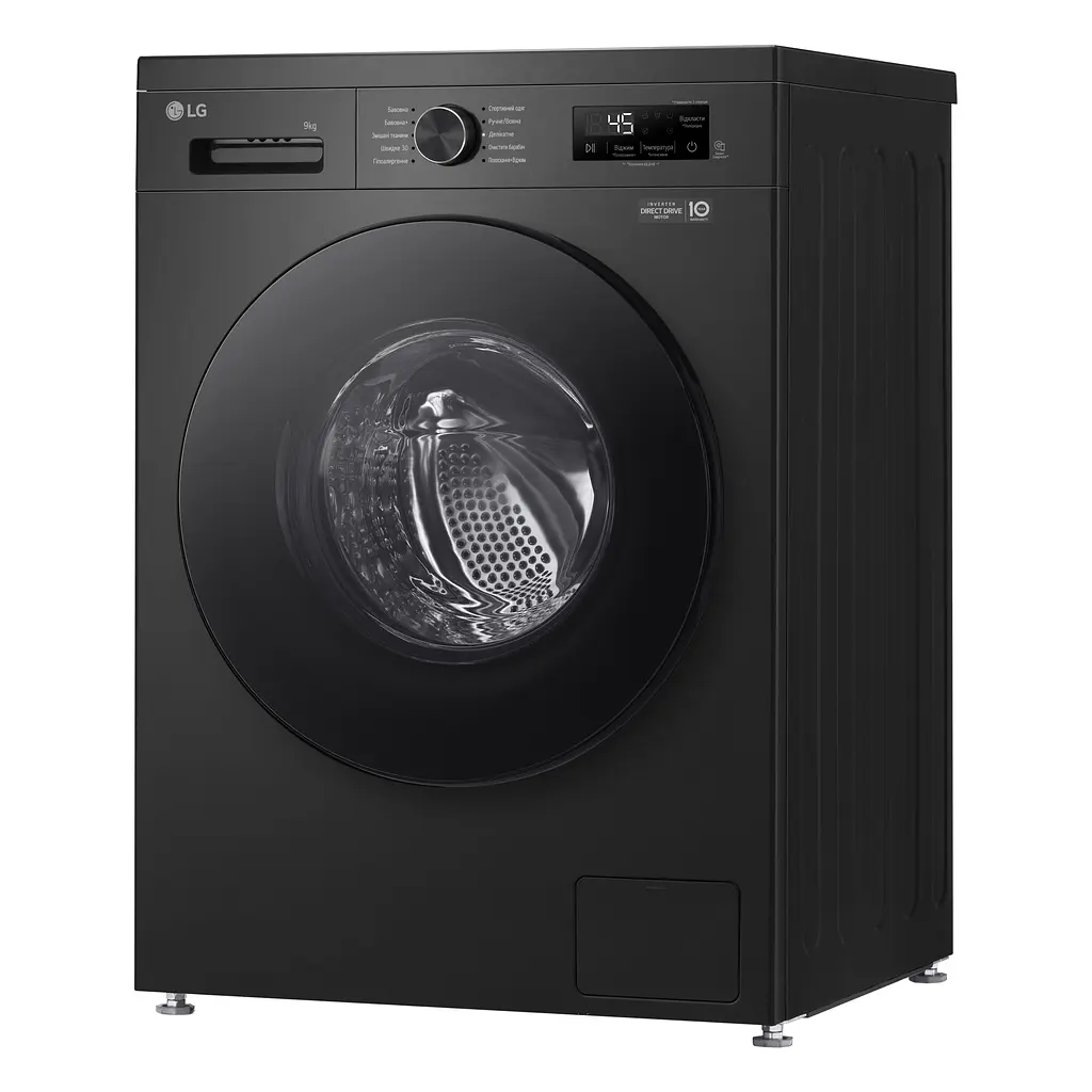 Пральна машина LG фронтальна, 9кг, 1200, A+++, 55см, дисплей, пара, інвертор, чорний (F2Y1VS5J) - фото 5