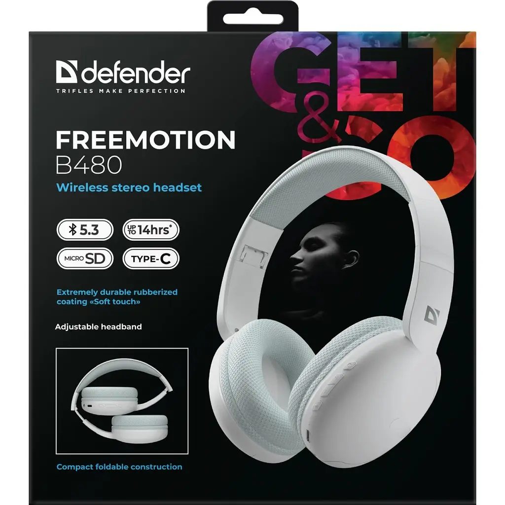 Гарнітура Defender FreeMotion B480 Bluetooth + 3.5 мм + USB-CWhite (63481) - фото 3