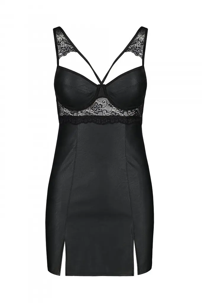 Бэби-долл из эко-кожи и кружева, S/M (чёрный) Passion Loona Chemise - фото 5