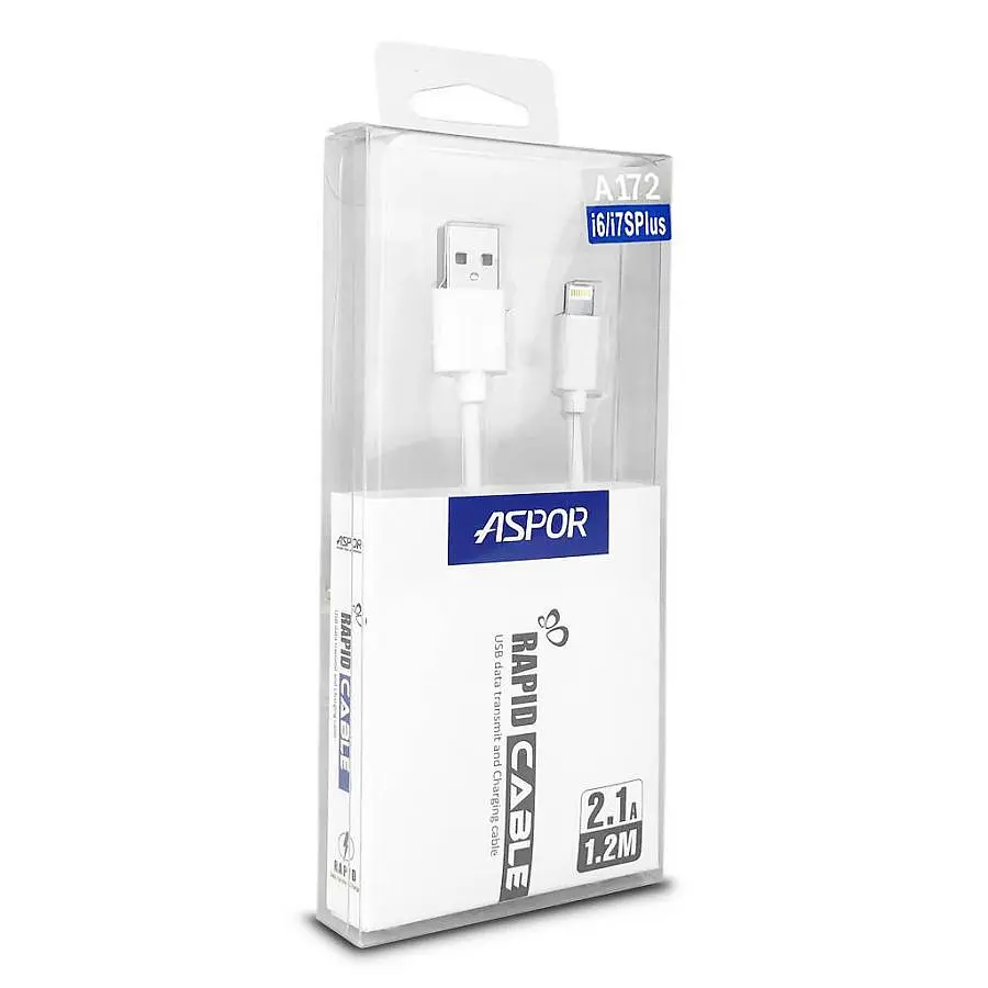 Кабель Aspor A172 USB – Lightning (2.1A/1.2м)- білий - фото 2