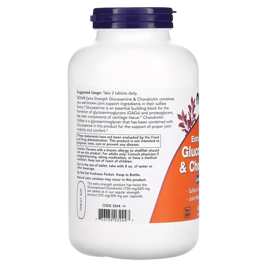 Препарат для суглобів і зв'язок NOW Glucosamine & Chondroitin Extra Strength, 240 таблеток - фото 3