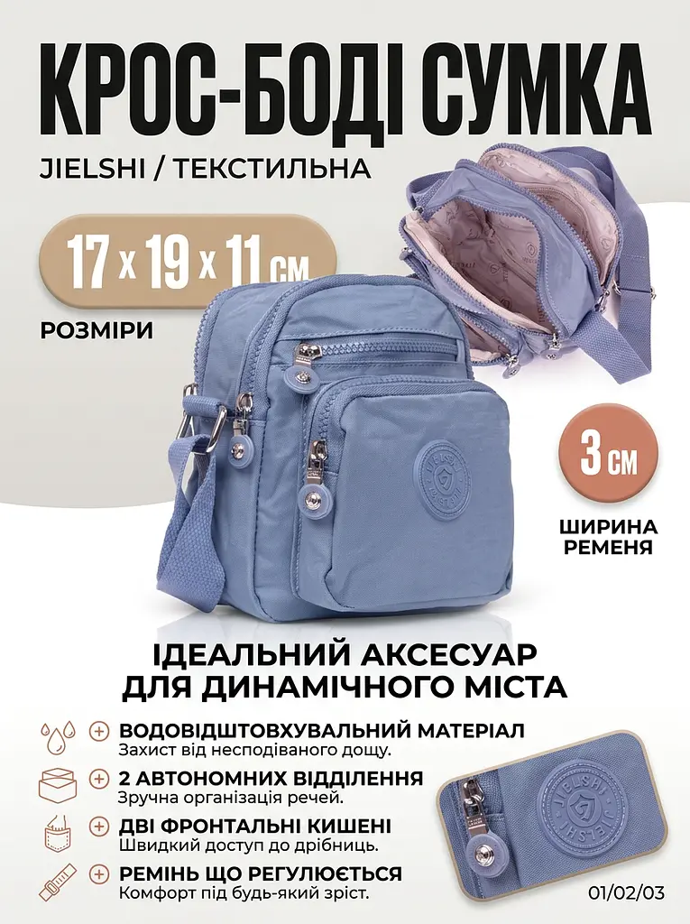 Сумка крос-боді Jielshi текстильна 17х19х11 Синя - фото 3