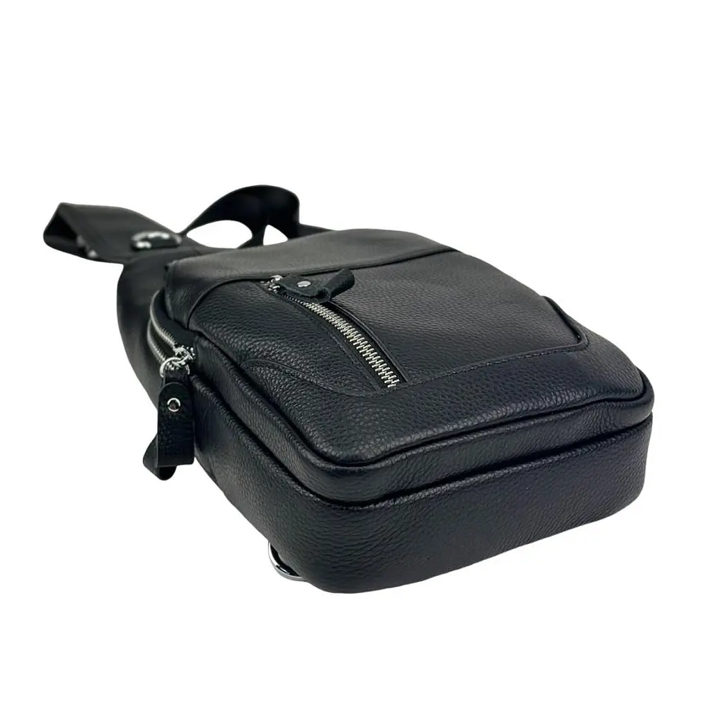 Шкіряний чорний слінг через плече Tiding Bag A25F-6809-1A чорний - фото 6