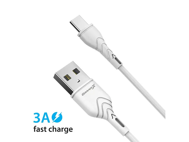 Кабель Grand-X USB-type C PC-03W 3A, 1m, CU, Fast Сharge, White, BOX - фото 2