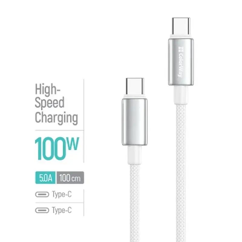 Дата кабель USB-C to USB-C 1.0m 5A 100W zinc alloy braided white ColorWay (CW-CBPDCC098-WT) - фото 4