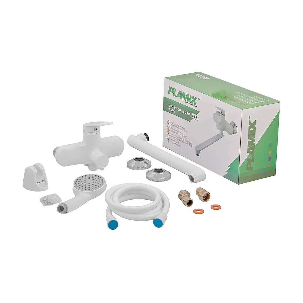 Смеситель для ванны Plamix Lucas-006 Euro SET (со шлангом лейкой и кронштейном) white PM0709 Белый - фото 5