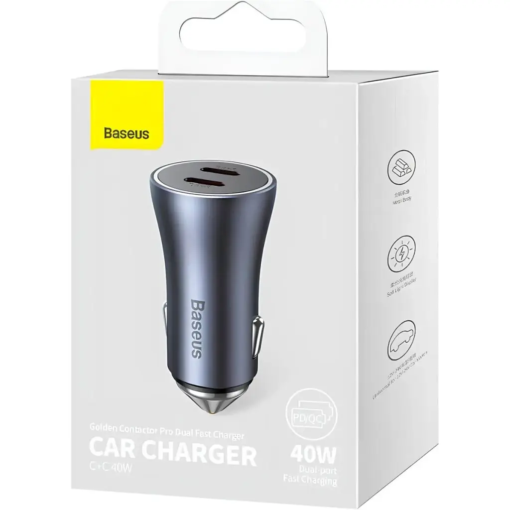 Автомобільний зарядний пристрій Baseus Golden Contactor Pro Dual Fast Charger 2хUSB-C 40W Dark Gray (CGJP000013) [136667] - фото 5