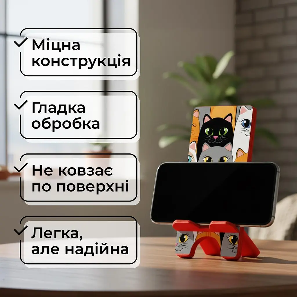 Підставка для телефону дерев’яна настільна Vladi Group «Кото-компанія» (VG3001-14) - фото 5
