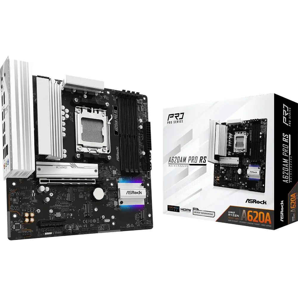 Материнська плата ASRock A620AM PRO RS (AM5/A620A, 4xDDR5, PCIex16, DP/HDMI, 2xSATA, 3xM.2, 2.5GLan, 8ch, mATX) - фото 5