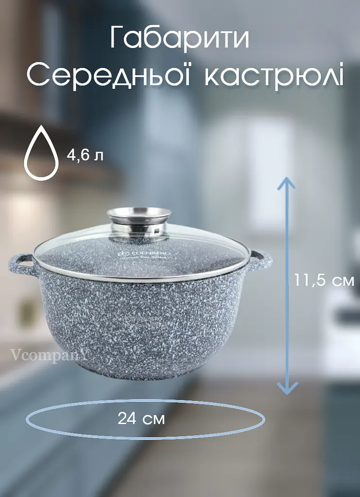 Набір каструль з антипригарним покриттям Edenberg, каструлі з гранітним покриттям 6 предметів - фото 8