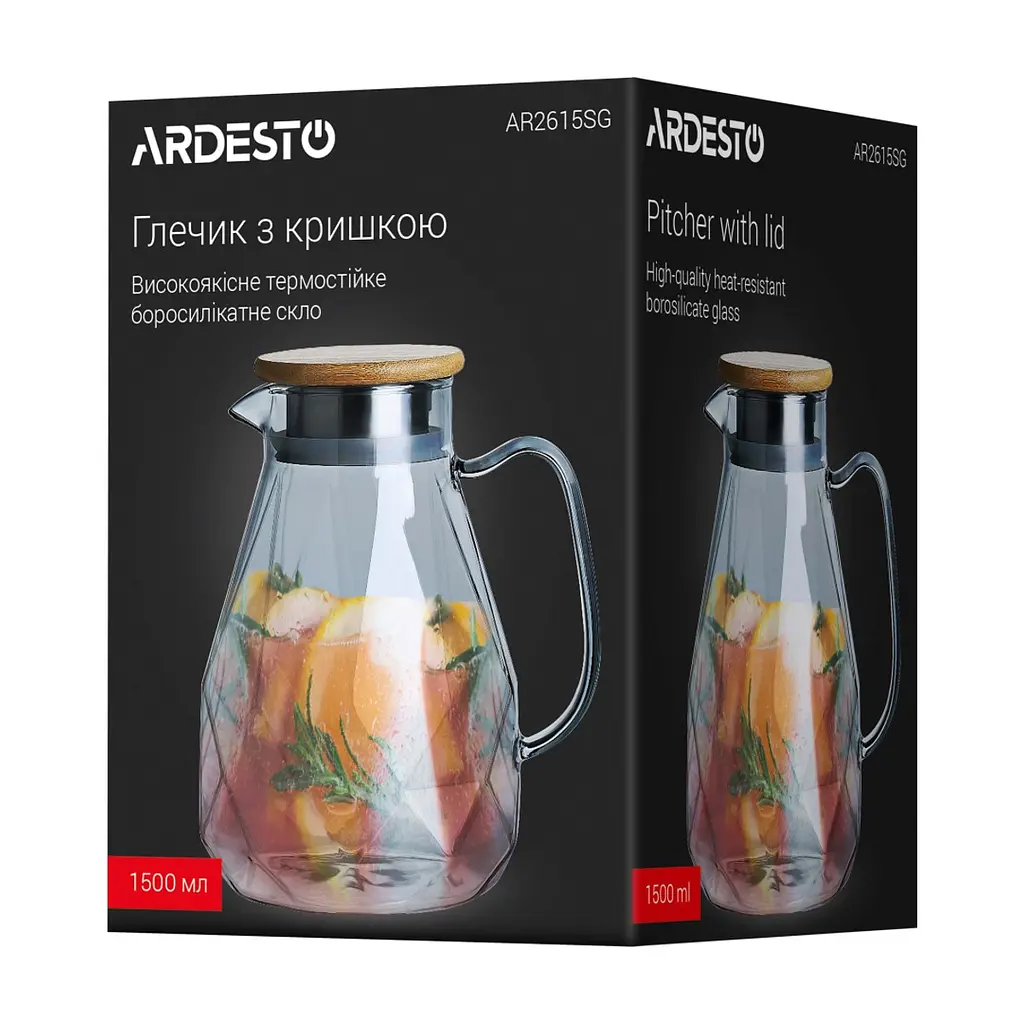Глечик ARDESTO Graphite 1500мл, боросилікатне скло, бамбук, сірий (AR2615SGB) - фото 5