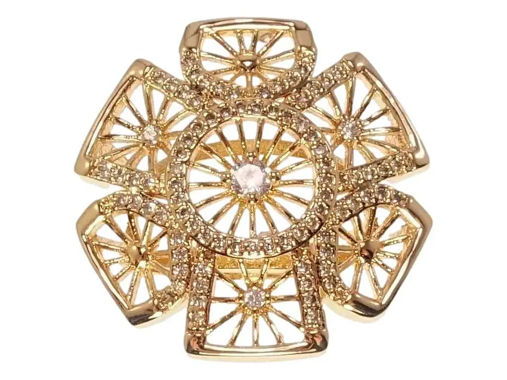 Каблучка XUPING Xuping Позолота 18K "Ажурна квітка з цирконієм" (089570) р.18 - фото 2
