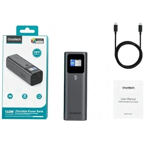 Зовнішній акумулятор Choetech 27000mAh 140W IN/OUT 2xUSB-C PD5.0 USB-A B670-CCGY - фото 3